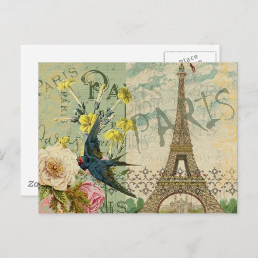 Parijs Frankrijk Reizen  Antiek kunstschilderkunst Briefkaart (Voorkant / Achterkant)