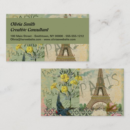 Parijs Frankrijk Reizen  Antiek kunstschilderkunst Visitekaartje (Voorkant / Achterkant)