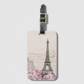 Parijs Frankrijk Reizen Eiffeltoren met Rozen bloe Bagagelabel (Voorkant (verticaal))