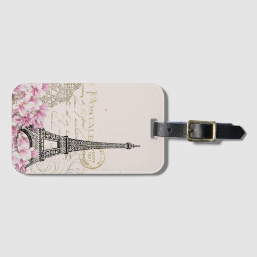 Parijs Frankrijk Reizen Eiffeltoren met Rozen bloe Bagagelabel (Voorkant (horizontaal))