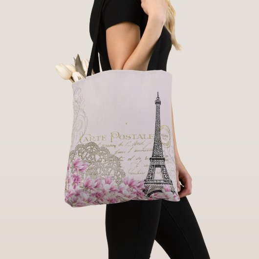 Parijs Frankrijk Reizen Eiffeltoren met Rozen bloe Tote Bag (Dichtbij)
