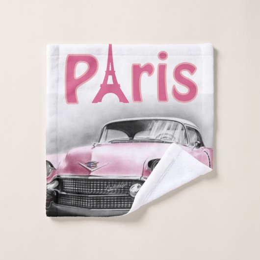 Parijs Frankrijk Roze Auto Badkamer Handdoek Sets (Wasdoekje)