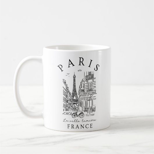Parijs Frankrijk – Schets met Eiffeltoren & Café Koffiemok (Links)