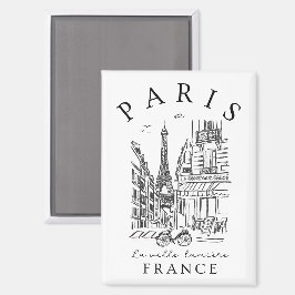 Parijs Frankrijk –  Schets met Eiffeltoren & Café Magneet