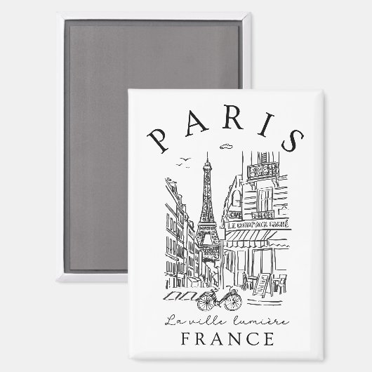Parijs Frankrijk – Schets met Eiffeltoren & Café Magneet (Voorkant / Achterkant)