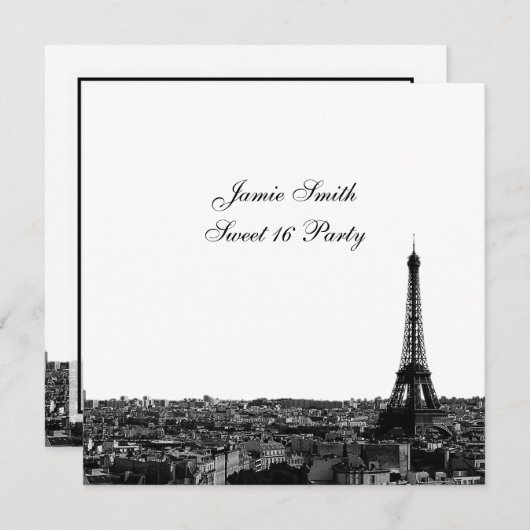 Parijs Frankrijk Skyline #1 BW Sweet 16 V Kaart (Voorkant / Achterkant)