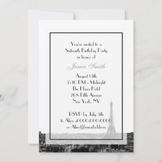 Parijs Frankrijk Skyline #1 BW Sweet 16 V Kaart (Achterkant)