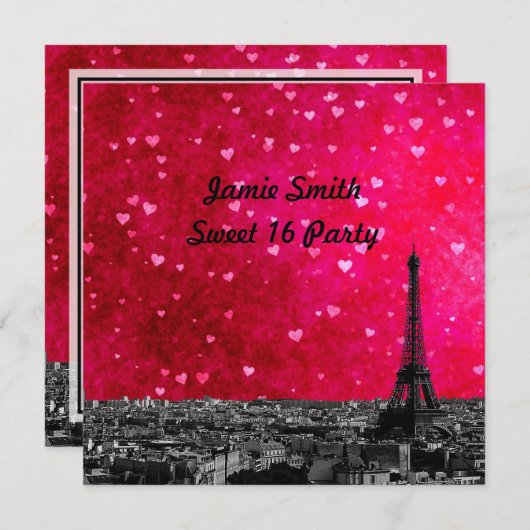 Parijs Frankrijk Skyline #1 Hot Pink Red Sweet 16  Kaart (Voorkant / Achterkant)