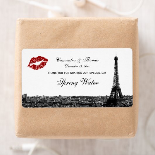 Parijs Frankrijk skyline kus #1 BW H TY waterfles Etiket (Insitu)