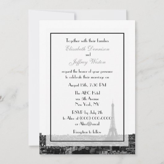 Parijs Frankrijk skyline kus #1 BW V bruiloft Kaart (Achterkant)