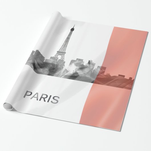 Parijs, Frankrijk Skyline met Franse vlag Cadeaupapier (Uitgerold)