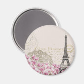 Parijs Frankrijk Travel Design met Eiffel Roze Roz Magneet (Voorkant / Achterkant)