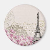 Parijs Frankrijk Travel Design met Eiffel Roze Roz Magneet (Voorkant)