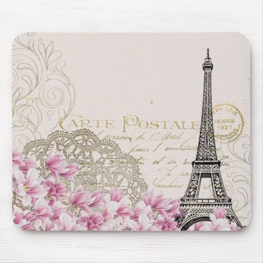 Parijs Frankrijk Travel Design met Eiffel Roze Roz Muismat (Voorkant)