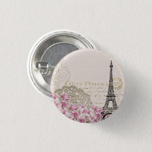 Parijs Frankrijk Travel Design met Eiffel Roze Roz Ronde Button 3,2 Cm
