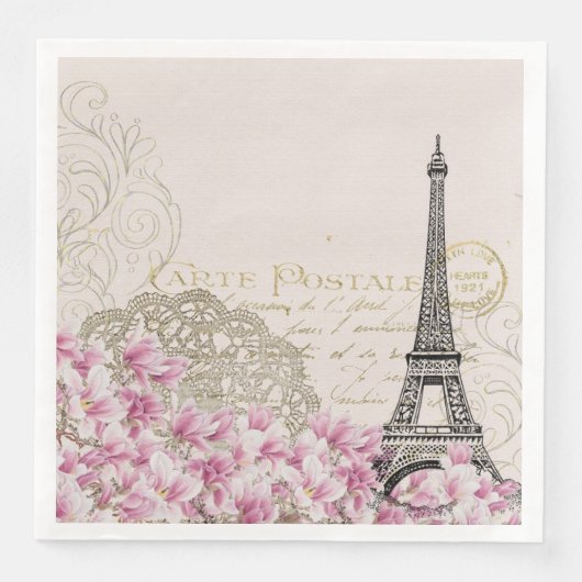 Parijs Frankrijk Travel Design met Eiffel Roze Roz Servet (Voorkant)