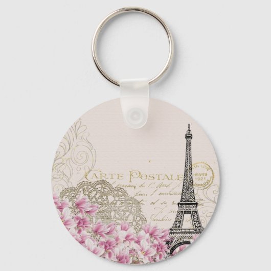 Parijs Frankrijk Travel Design met Eiffel Roze Roz Sleutelhanger (Voorkant)