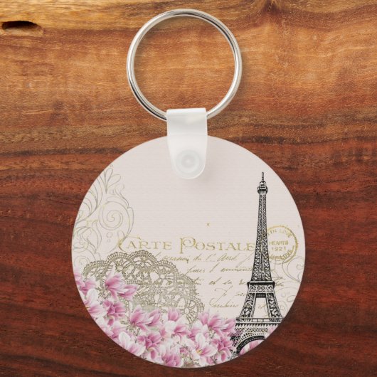 Parijs Frankrijk Travel Design met Eiffel Roze Roz Sleutelhanger (Voorkant)
