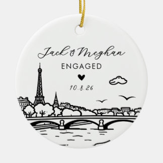 Parijs Frankrijk Verloving Eiffeltoren Schets Cust Keramisch Ornament