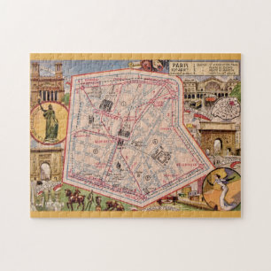 Parijs Frankrijk Vintage Kaart 11x14 Legpuzzel