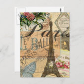 Parijs Frankrijk Vintage Reizen Kleurrijk Kunstwer Briefkaart (Voorkant / Achterkant)