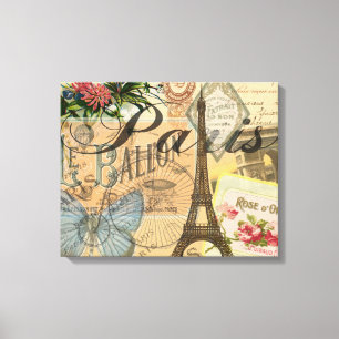 Parijs Frankrijk Vintage Reizen Kleurrijk Kunstwer Canvas Afdruk