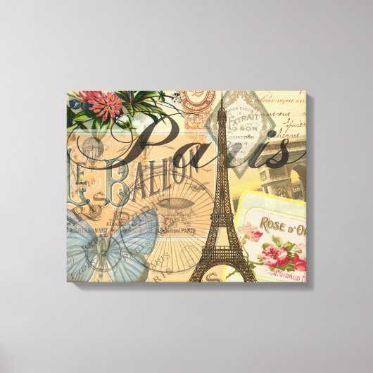 Parijs Frankrijk Vintage Reizen Kleurrijk Kunstwer Canvas Afdruk (Voorkant)