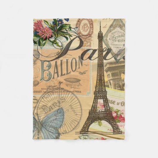 Parijs Frankrijk Vintage Reizen Kleurrijk Kunstwer Fleece Deken (Voorkant)