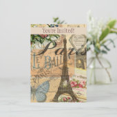 Parijs Frankrijk Vintage Reizen Kleurrijk Kunstwer Kaart (Staand voorkant)