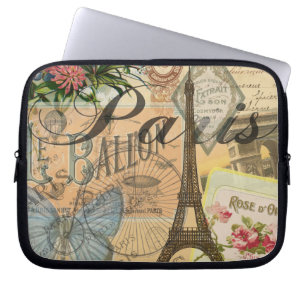 Parijs Frankrijk Vintage Reizen Kleurrijk Kunstwer Laptop Sleeve