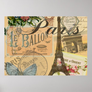 Parijs Frankrijk Vintage Reizen Kleurrijk Kunstwer Poster