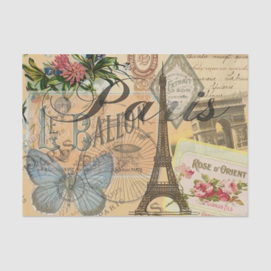 Parijs Frankrijk Vintage Reizen Kleurrijk Kunstwer Tissuepapier (Voorkant)