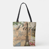 Parijs Frankrijk Vintage Reizen Kleurrijk Kunstwer Tote Bag (Achterkant)