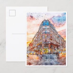 Parijs Frankrijk vintage reizen waterverf Briefkaart