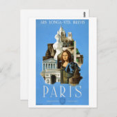 Parijs Frankrijk Vintage Travel Poster teruggezet Briefkaart (Voorkant / Achterkant)