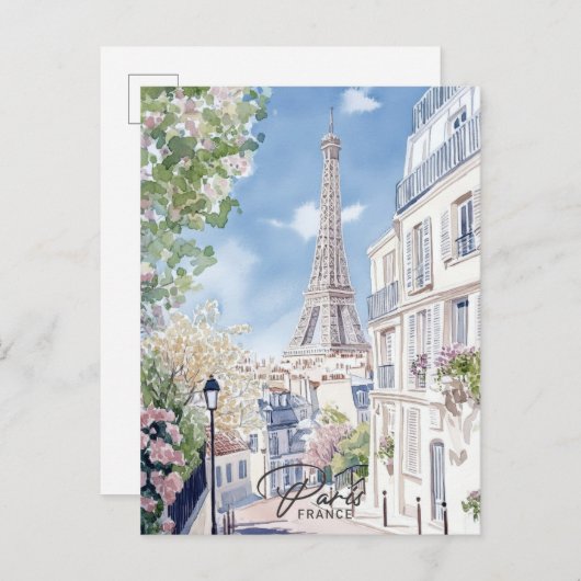 Parijs Frankrijk Waterverf Schilderij Reizen Briefkaart (Voorkant / Achterkant)
