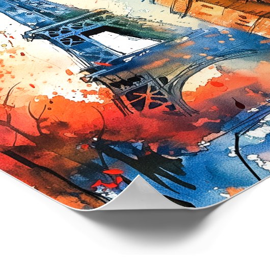 Parijs Frankrijk Waterverf Schilderij Reizen Poster (Hoek)