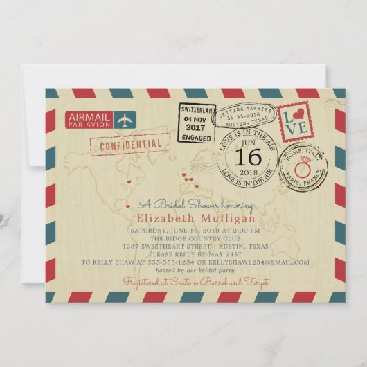Parijs Frankrijk World Traveler Airmail Vrijgezell Kaart (Voorkant)