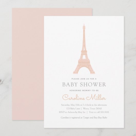 Parijs Frans Baby shower Eiffel Tower Pink Girl Kaart (Voorkant / Achterkant)