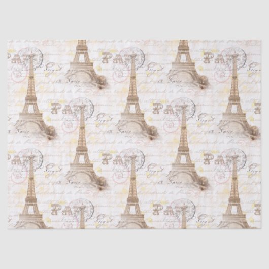 Parijs  Frans schrijfpapier met roze tefstof Tissuepapier (Voorkant)