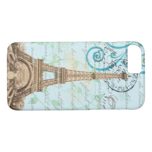 Parijs Frans schrijvend Aqua iPhone 7 Hoesje (Achterkant (Horizontaal))