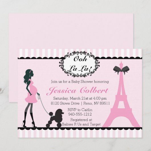 Parijs Franse Eiffeltoren Baby shower Uitnodiging (Voorkant / Achterkant)