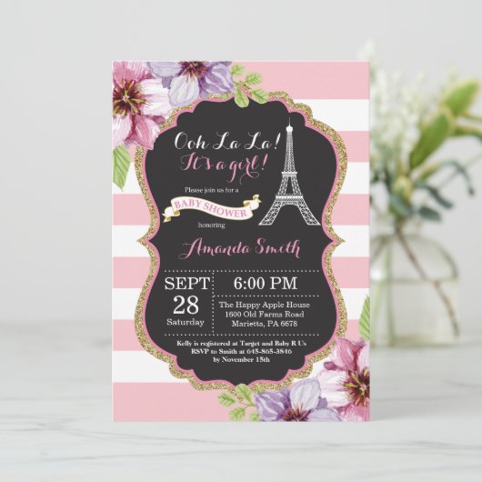 Parijs Franse Eiffeltoren Baby shower Uitnodiging (Staand voorkant)