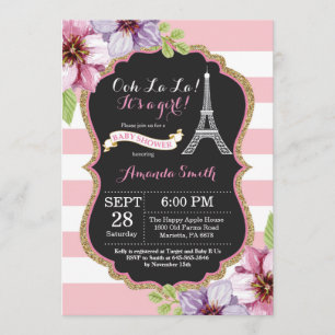 Parijs Franse Eiffeltoren Baby shower Uitnodiging