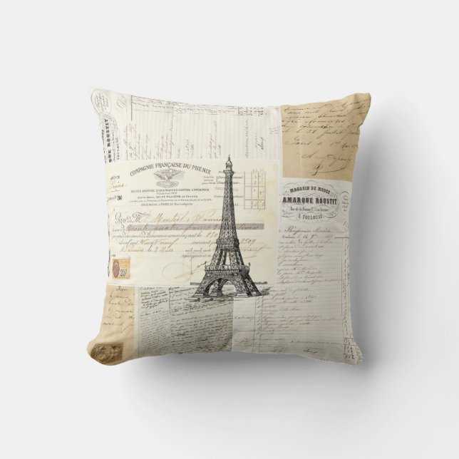  Parijs Franse Ephemera Pillow Kussen (Voorkant)