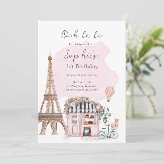 Parijs Franse parisian Cafe Tea Party Girl Birthda Kaart (Staand voorkant)