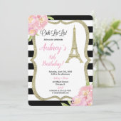 Parijs Franse verjaardagsuitnodiging meisje roze g Kaart (Staand voorkant)