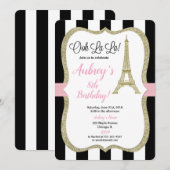 Parijs Franse verjaardagsuitnodiging roze goud Kaart (Voorkant / Achterkant)