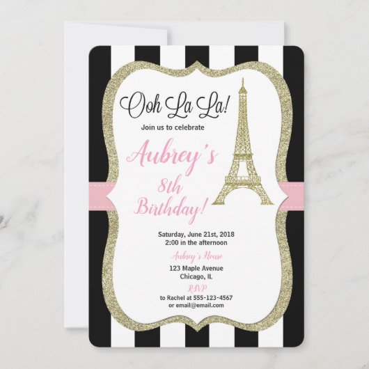 Parijs Franse verjaardagsuitnodiging roze goud Kaart (Voorkant)