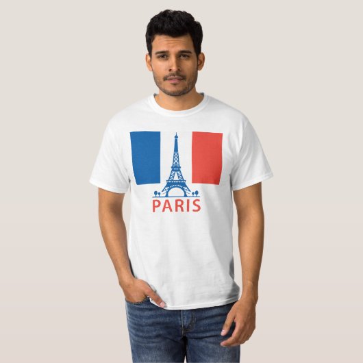 Parijs Franse vlag en Eiffeltoren T-shirt (Voorkant volledig)